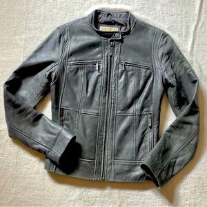 Michael Kors grey leather moto jacket